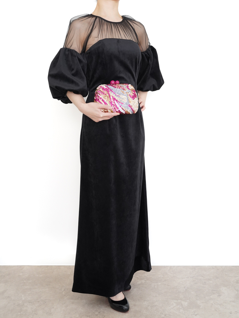 Ameri VINTAGE（アメリ ヴィンテージ）SOUFFLE SLEEVE VELOUR DRESS